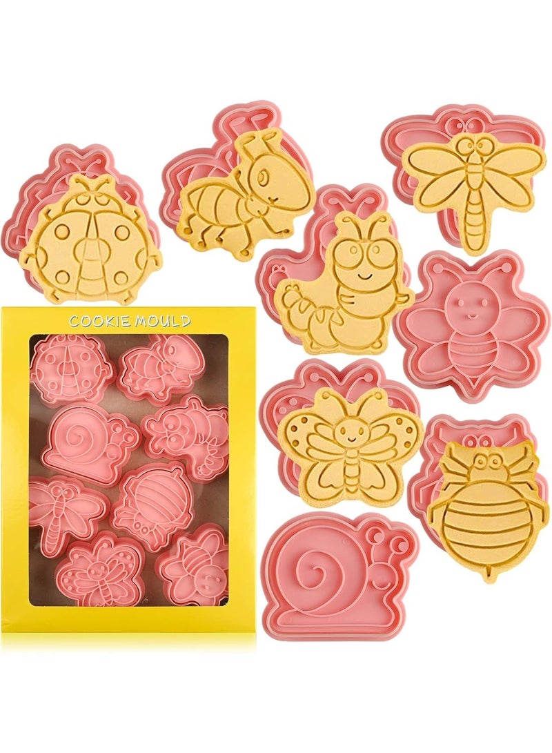 Insect Cookie Cutters Set, 8 Pcs Cookie Cutter with Plunger Stamps, Cute Cookie Cutters for DIY Biscuit Snacks Cheese Baking - Image 1